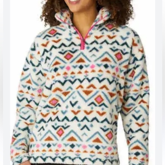 Eddie Bauer 1/4 Zip Pullover Fleece Aztec Print So Soft Size L - Picture 2 of 9